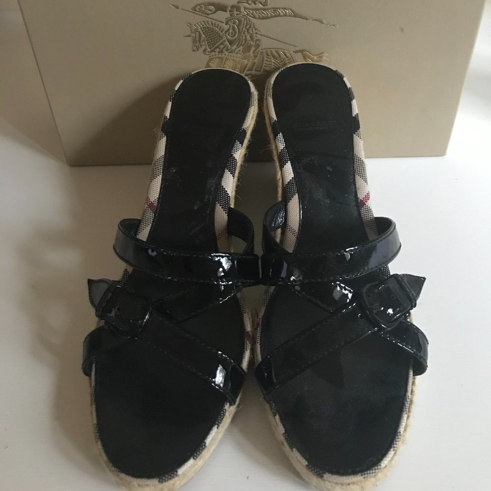 Burberry Espadrille Black Patent Leather wedge